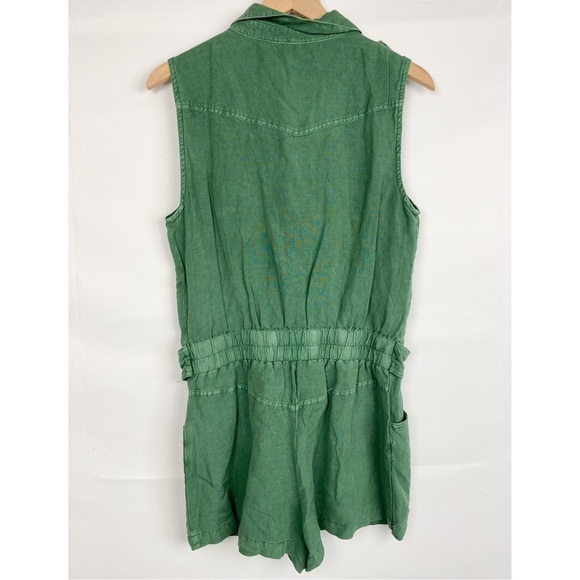 YFB Cuba Sleeveless Linen Utility Button Down Romper, Green - Size M - Picture 5 of 8
